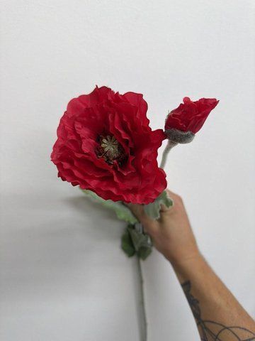 Мак квітка + бутон, 80см, Червоний